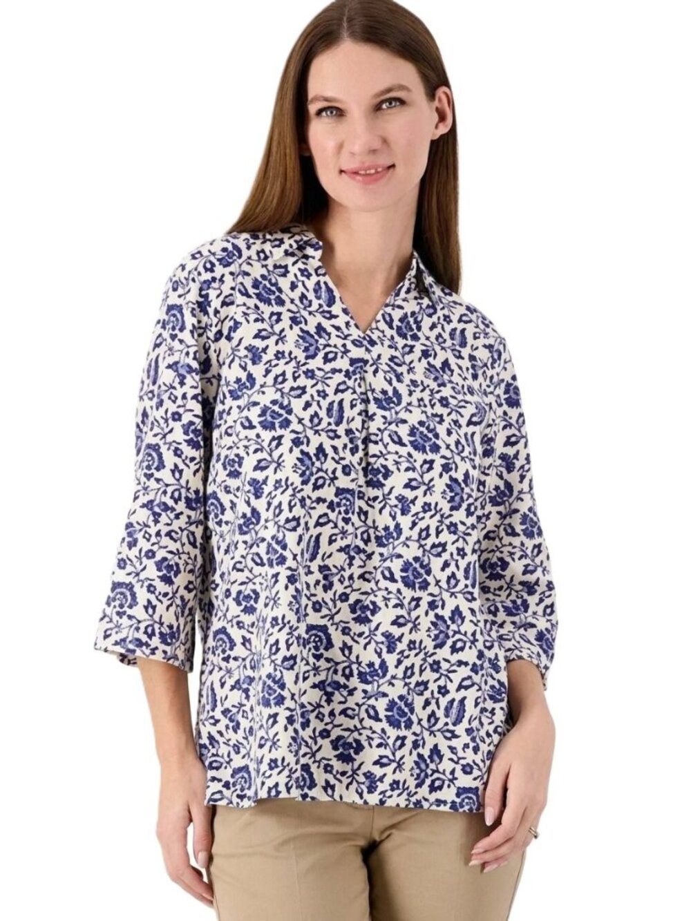 DENIM & CO. Naturals V-Neck Tunic with Collar. Plus Size 2X